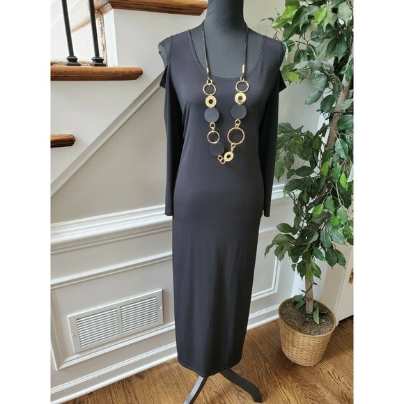 Travel Elements Women Black Polyester Long Sleeve ScoopNeck Knee Length Dress - Picture 1 of 16